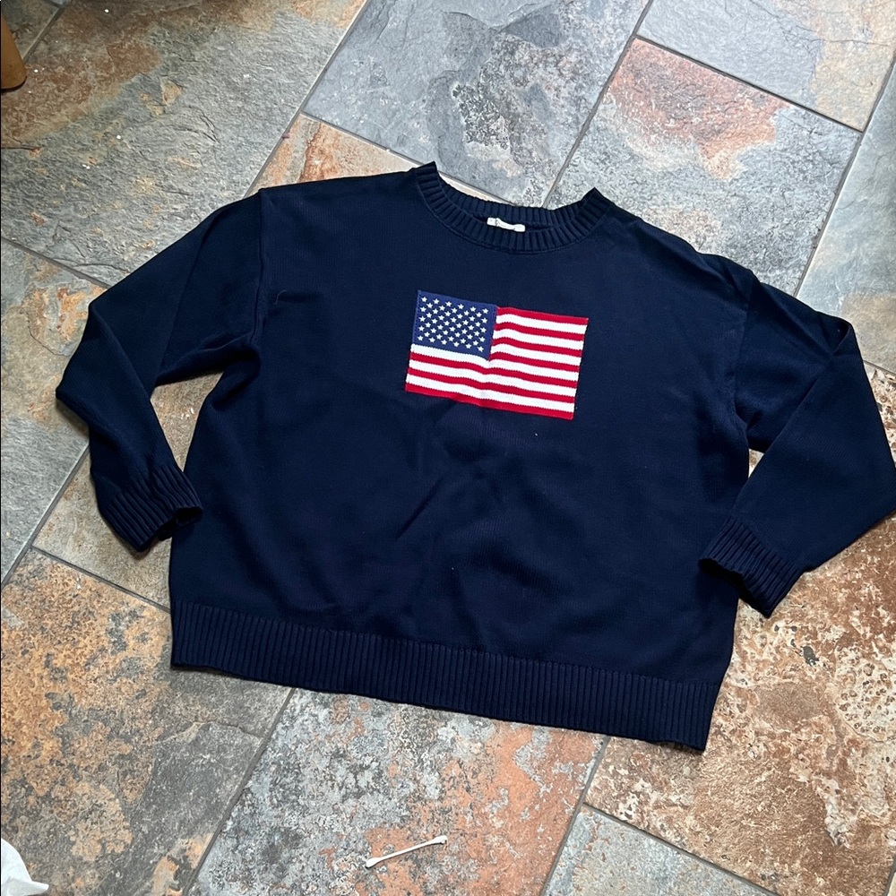 Navy Blue Sweater with American Flag